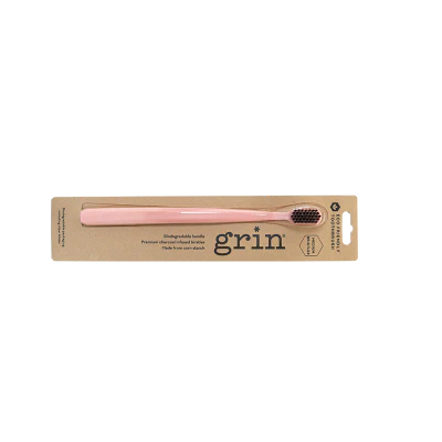 Grin Rose Pink Biodegradable Medium Toothbrush 1pk