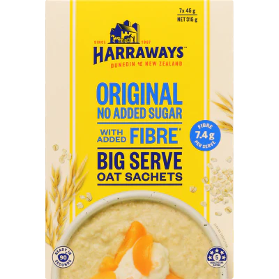 Harraways Fibre Rich Creamy Original Big Serve Oat Sachets 7 x 45g