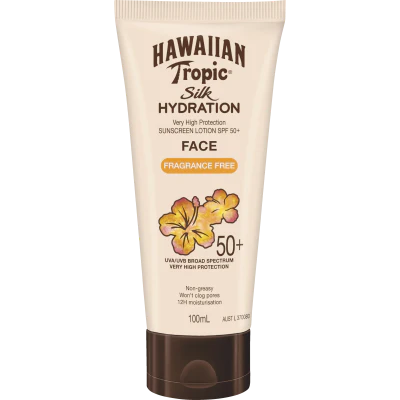 Hawaiian Tropic Silk Hydration Face Fragrance Free Sunscreen Lotion SPF50+ 100ml