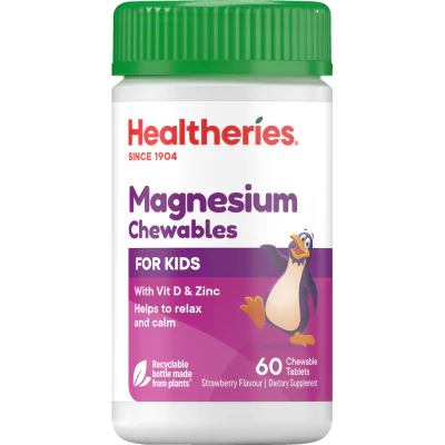 Healtheries For Kids Strawberry Flavour Magnesuim Chewable Tablets 60pk