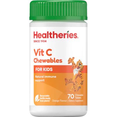 Healtheries For Kids Vit C Chewables Orange Flavour Chewable Tablets 70pk