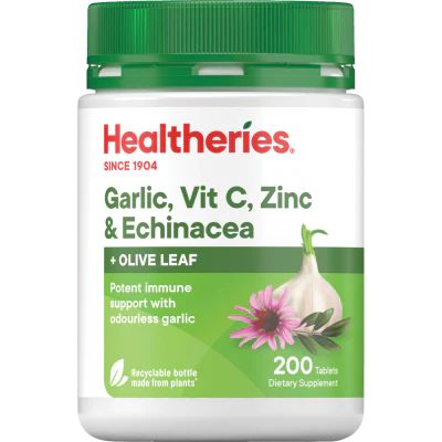Healtheries Garlic Vitamin C  Zinc & Echinacea Tablets 200pk