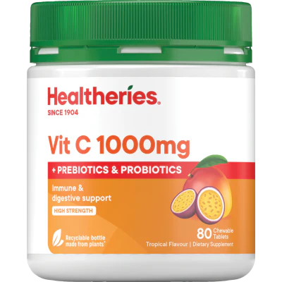 Healtheries Vit C 1000mg + Probiotics Tropical Flavour Chewable Tablets 80pk