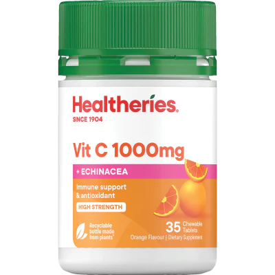 Healtheries Vitamin C 1000mg + Echinacea Orange Flavour Chewable Tablets 35pk