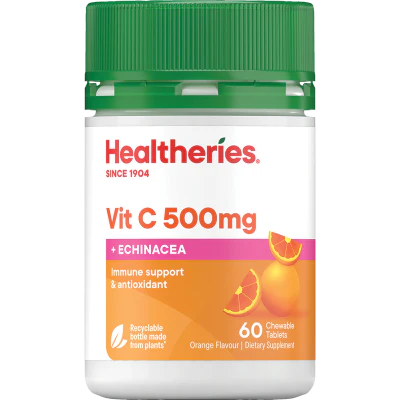 Healtheries Vitamin C 500 + Echinacea Orange Flavour Tablets 60pk