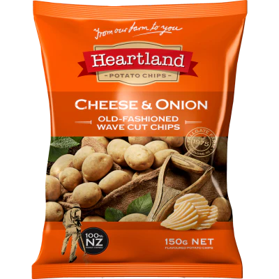Heartland Cheese & Onion Old-Fashioned Wave Cut Chips 150g