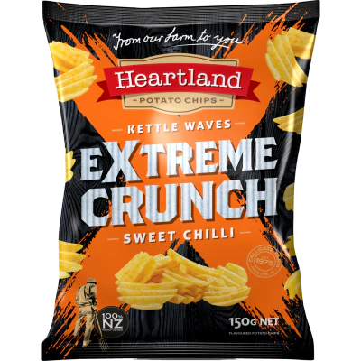Heartland Extreme Crunch Sweet Chilli Kettle Waves Potato Chips 150g
