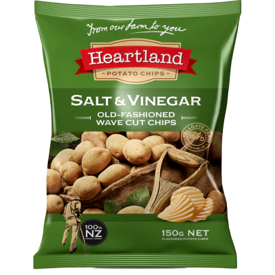 Heartland Salt & Vinegar Old Fashioned Wave Cut Potato Chips 150g