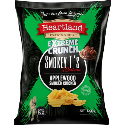 Heartland Smokey T's Applewood Smoked Chicken Extreme Crunch Potato Chips 140g