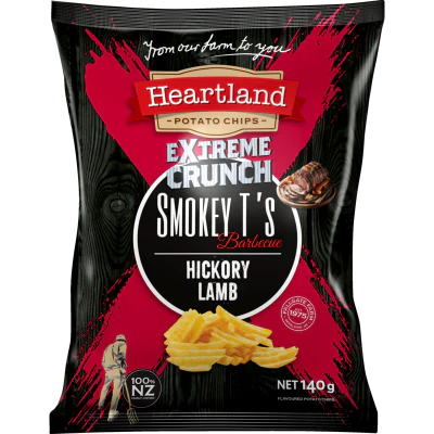 Heartland Smokey T's Hickory Lamb Extreme Crunch Potato Chips 140g