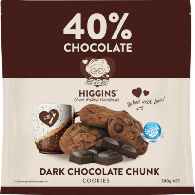 Higgins 40% Chocolate Dark Chocolate Chunk Cookies 300g