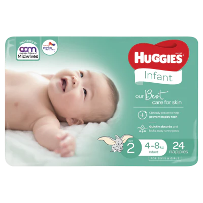 Huggies Nappies Infant Size 2  4-8kg 24pk