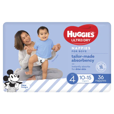 Huggies Ultra Dry Nappies Boys Size 4 10-15kg 36pk