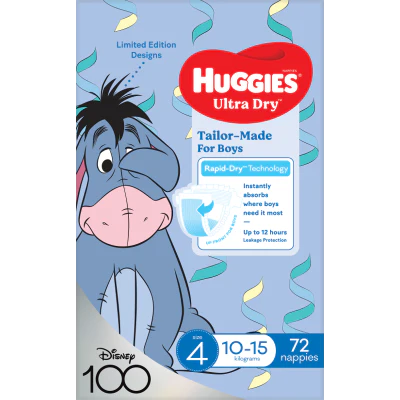 Huggies Ultra Dry Nappies Boys Size 4 10-15kg 72pk