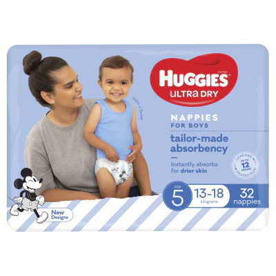 Huggies Ultra Dry Nappies Boys Size 5 13-18kg 32pk