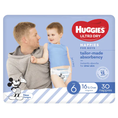 Huggies Ultra Dry Nappies Boys Size 6 16kg+ 30pk