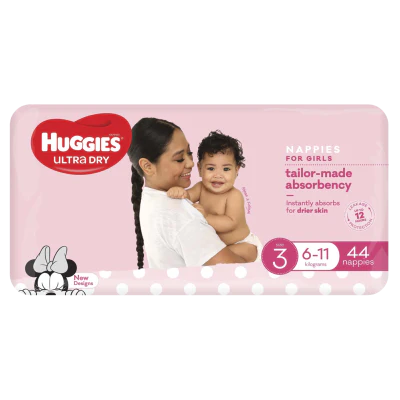 Huggies Ultra Dry Nappies Girls Size 3 6-11kg 44pk