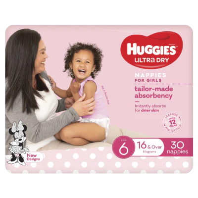 Huggies Ultra Dry Nappies Girls Size 6 16kg+ 30pk