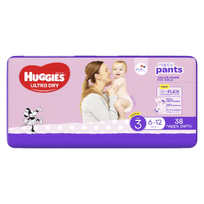 Huggies Ultra Dry Nappy Pants Girls Size 3 6-12kg 38pk