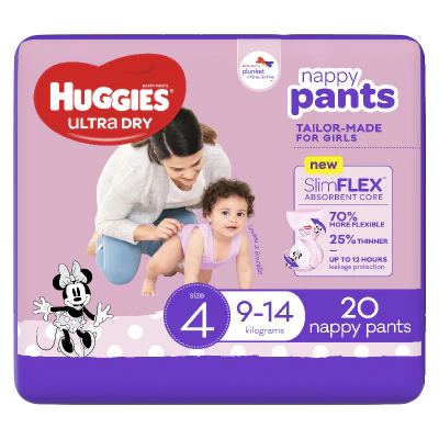 Huggies Ultra Dry Nappy Pants Girls Size 4  9-14kg 20pk