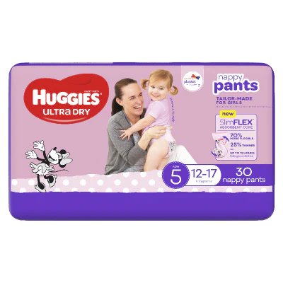 Huggies Ultra Dry Nappy Pants Girls Size 5 12-17kg 30pk