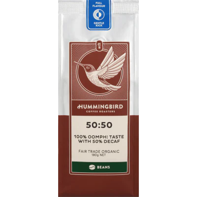 Hummingbird 50:50 Fair Trade Organic Fresh Whole Coffee Beans 180g