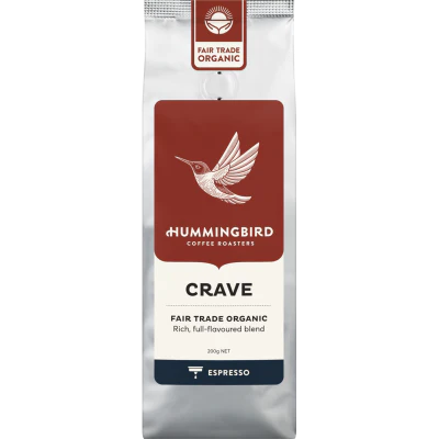 Hummingbird Crave Fair Trade Organic Fresh Espresso Grind Coffee 200g