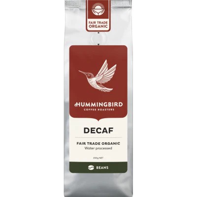 Hummingbird Decaf Fair Trade Organic Fresh Whole Beans Coffee 200g