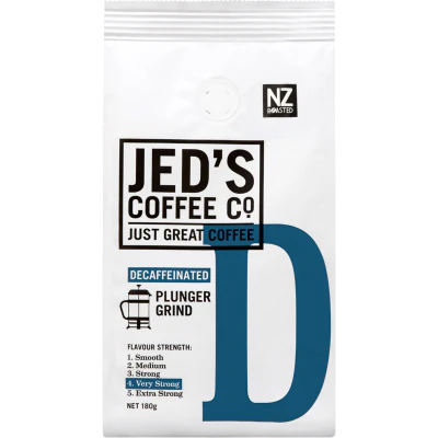 Jed's Coffee Co. #4 Very Strong Strength Decaffeinated Plunger Grind Coffee 180g