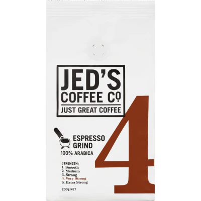 Jed's Coffee Co. #4 Very Strong Strength Espresso Grind Coffee 200g