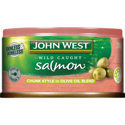 John West Skinless & Boneless Wild Caught Salmon Chunk Style in Olive Oil Blend 200g