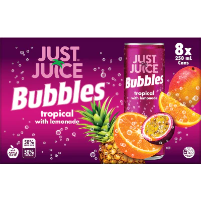 Just Juice Bubbles Tropical Lemonade Carbonated Fruit Drink 8 x 250ml