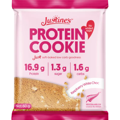 Justine's Raspberry White Choc Protein Cookies 60g