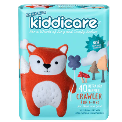 Kiddicare Ultra Dry Nappies Boys & Girls 6-11kg Crawler 40pk