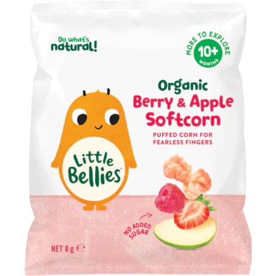Little Bellies Organic Berry & Apple Softcorn 10+ Months 8g