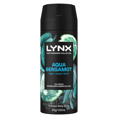 Lynx Aqua Bergamot Sage + Juniper Scent 72hr Deodorant Bodyspray 150ml
