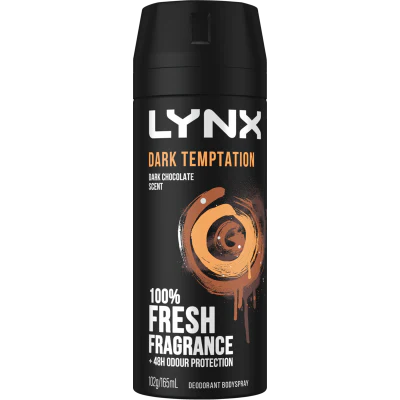 Lynx Dark Temptation Dark Chocolate Scent 48hr Deodorant Antiperspirant Bodyspray 165ml