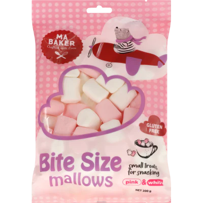 Ma Baker Pink & White Bite Size Mallows 200g