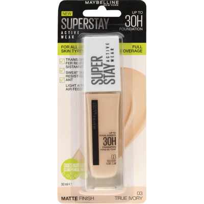 Maybelline New York Superstay Active Wear True Ivory 03 Full Coverage Foundation 1pk