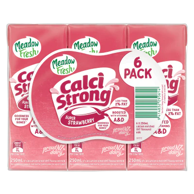 Meadow Fresh Calci Strong Super Strawberry Flavoured Milk 6pk
