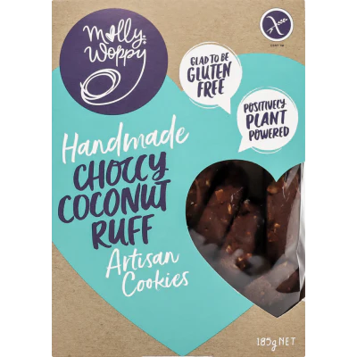 Molly Woppy Hand Made Gluten Free Choccy Coconut Ruff Artisan Cookies 185g