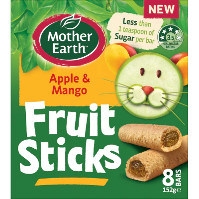Mother Earth Apple and Mango Fruit Sticks 8 x 19g