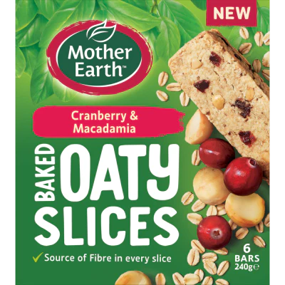 Mother Earth Cranberry & Macadamia Baked Oaty Slices 6 x 40g