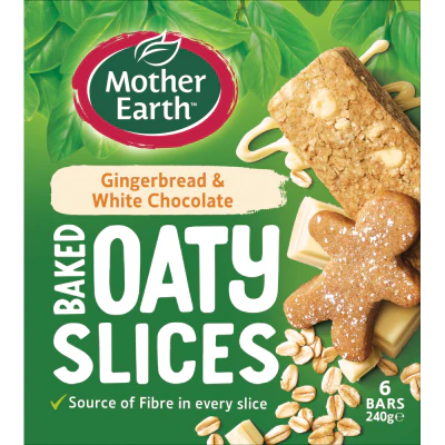 Mother Earth Gingerbread & White Chocolate Baked Oaty Slices 6 x 40g