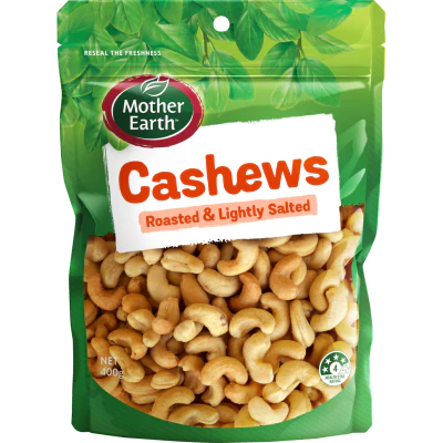 Mother Earth Roasted & Lightly Salted Cashews 400g