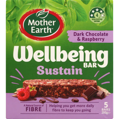 Mother Earth Sustain Dark Chocolate Raspberry Wellbeing Bars 5 x 40g