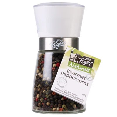 Mrs Rogers Naturals Peppercorns Gourmet Grinder Medium 80g