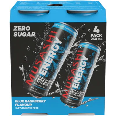 Musashi Blue Raspberry Energy Drink 4 x 250ml