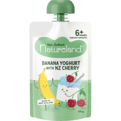 Natureland Banana Yoghurt With NZ Cherry 6+ Months Creamy Smooth 120g