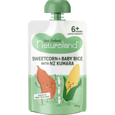 Natureland Sweetcorn & Baby Rice With NZ Kumara 6+ Months 120g